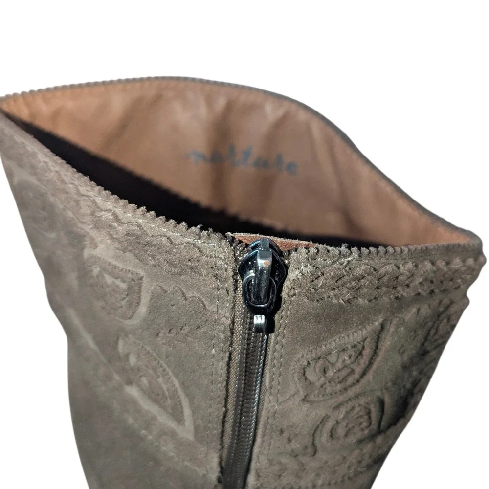 Nurture Tall Suede Boots Women 9.5M‎ Brown Leather Embroidered Paisley Boho Chic